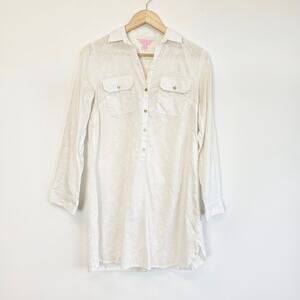 Lilly Pulitzer Captiva Tunic Shirt Dress White Floral Print Cover Up XS